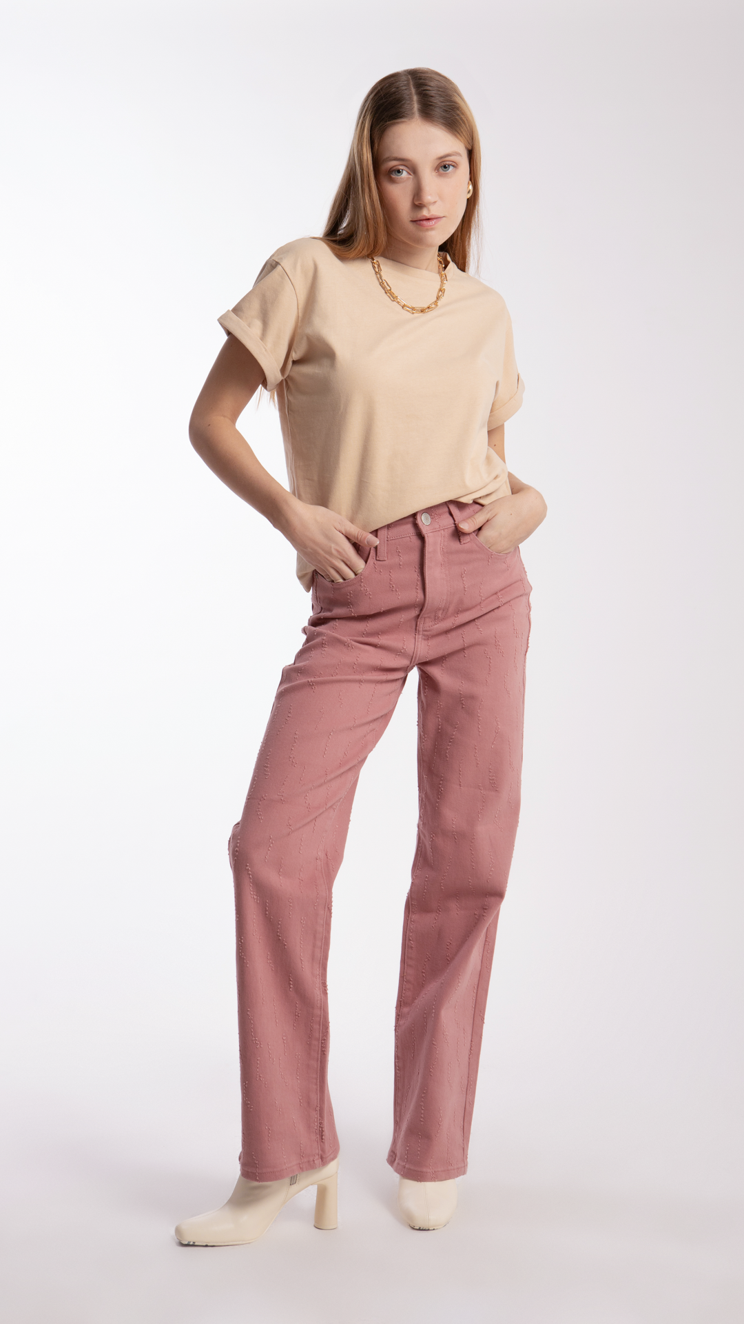 Pantalón wide leg mujer Balam en rosa medio