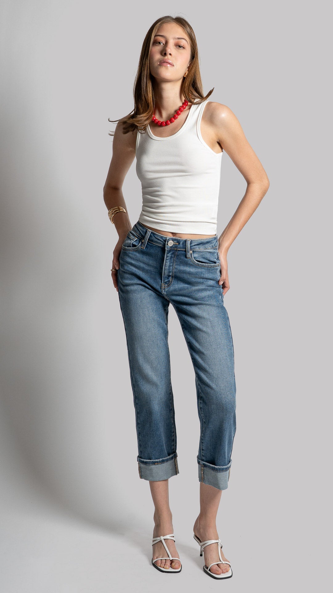 Pantalón boyfriend mujer Balam en mezclilla azul medio