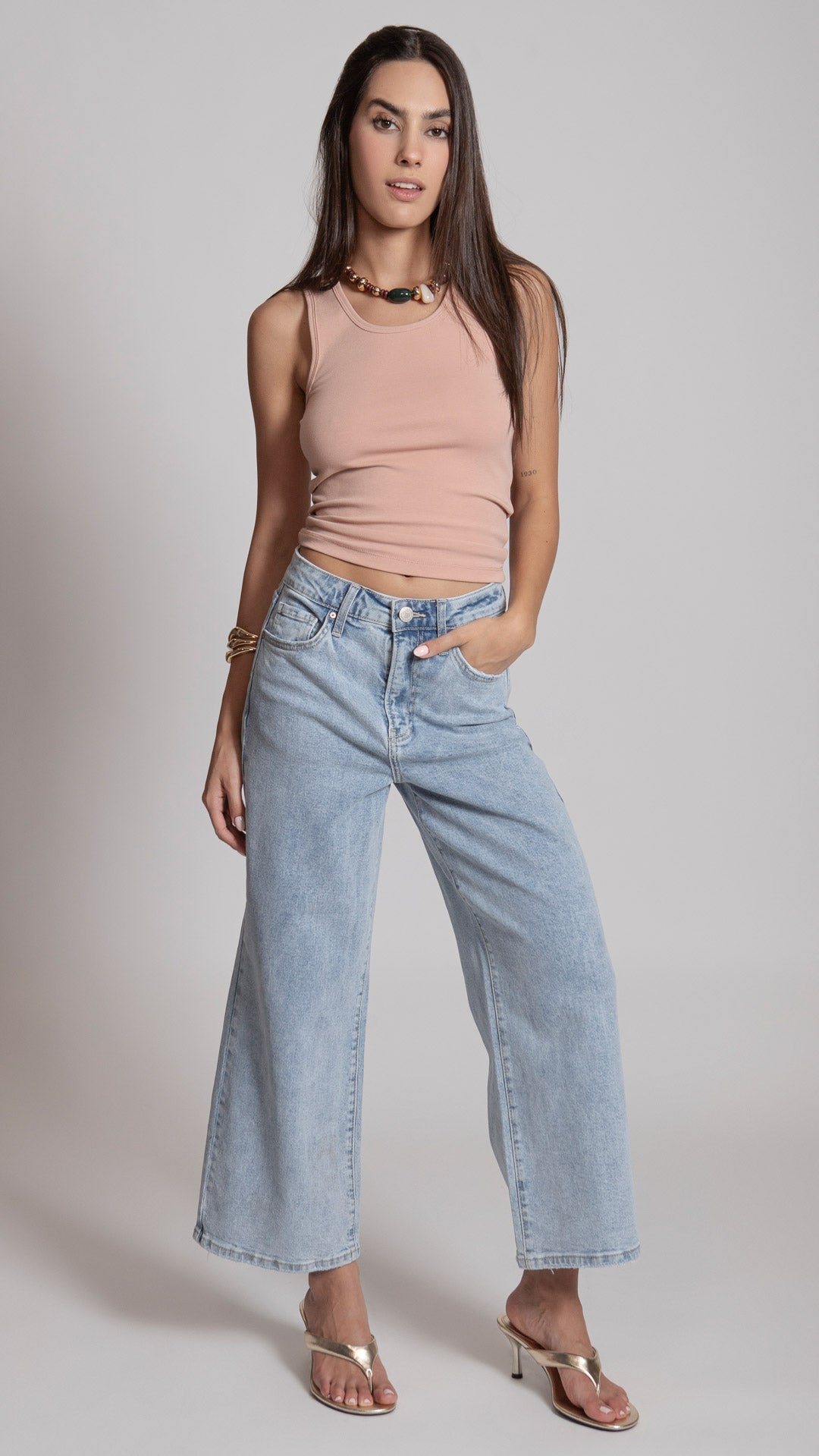 Pantalón culotte mujer Balam de tiro alto en lavado índigo