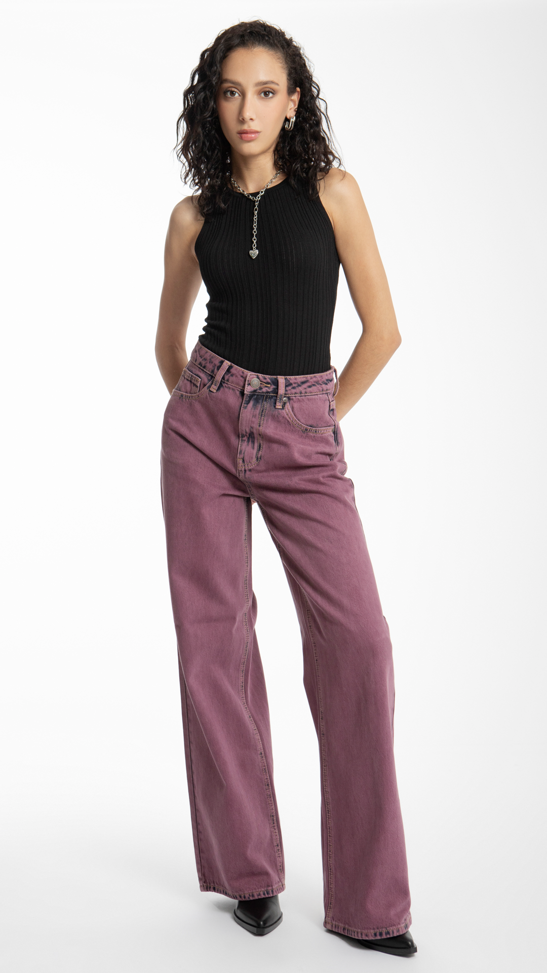 Pantalón loose vintage mujer Balam en mezclilla morado oscuro