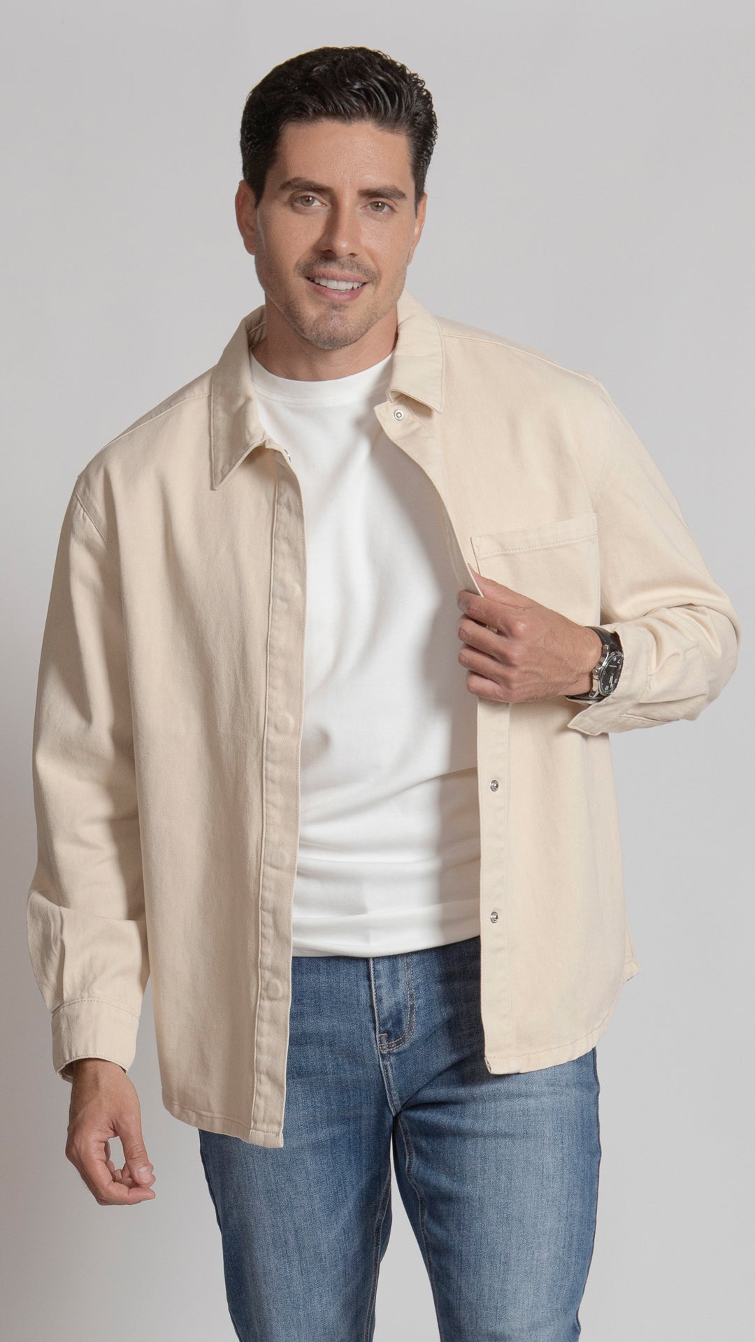 Sobrecamisa oversize de mezclilla para hombre Balam en beige medio