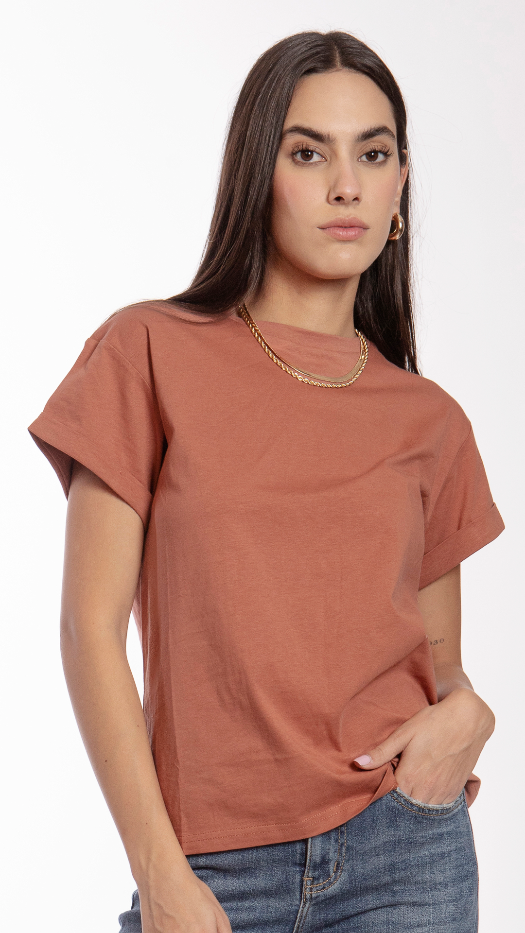 blusa-mujer-salmon-manga-corta