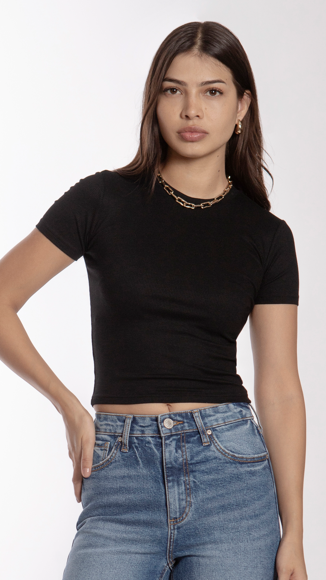 blusa-acanalada-negra-b-basic-mujer-manga-corta