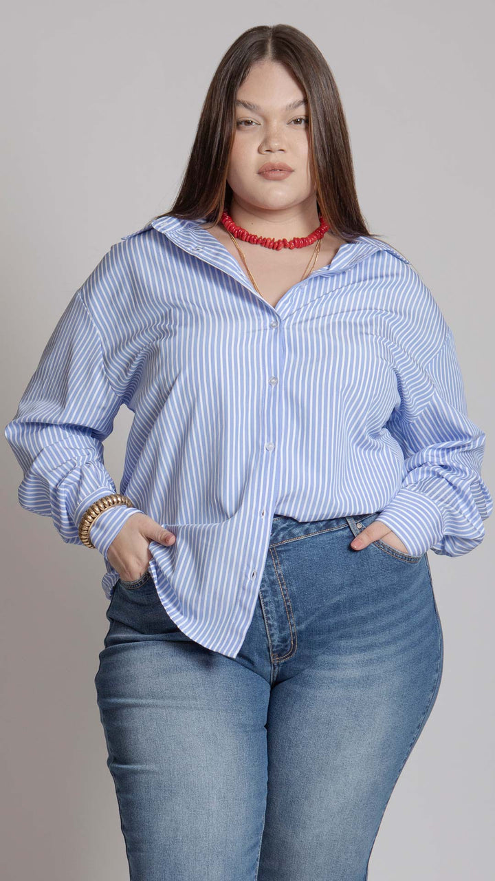 Camisa Estampado a Rayas Curvy B Basic BB0317