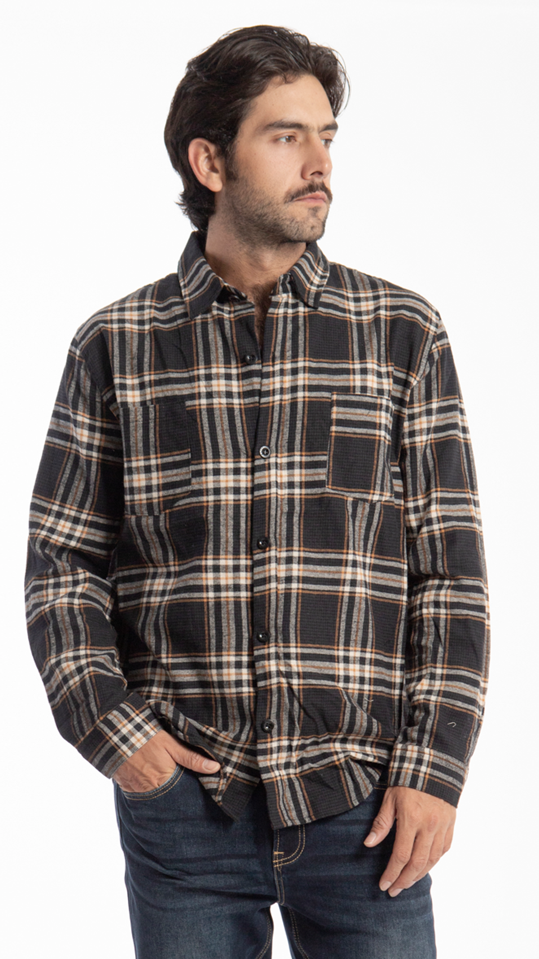 Jeans Moda Camisa Cuadros Hombre Camisa De Manga Larga A Cuadros A