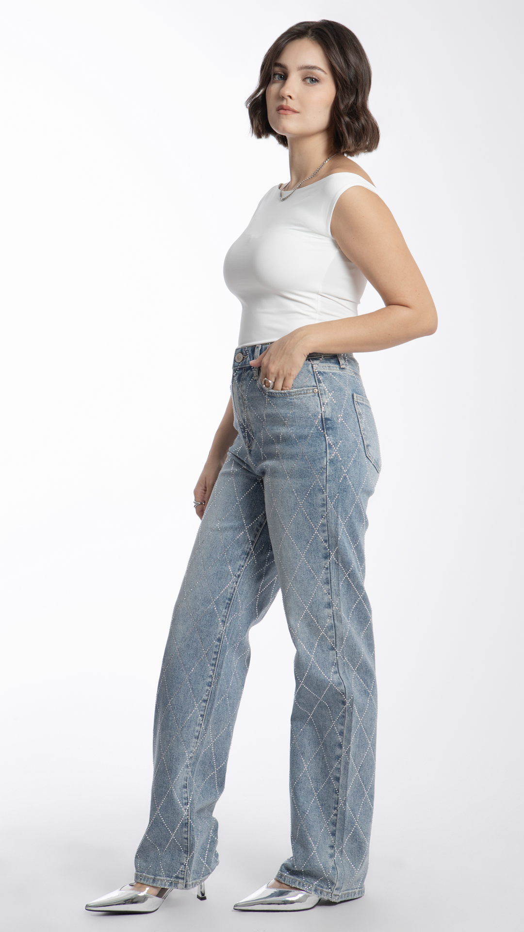 Pantalón Wide Leg Con Cristales Mujer Balam BL6979