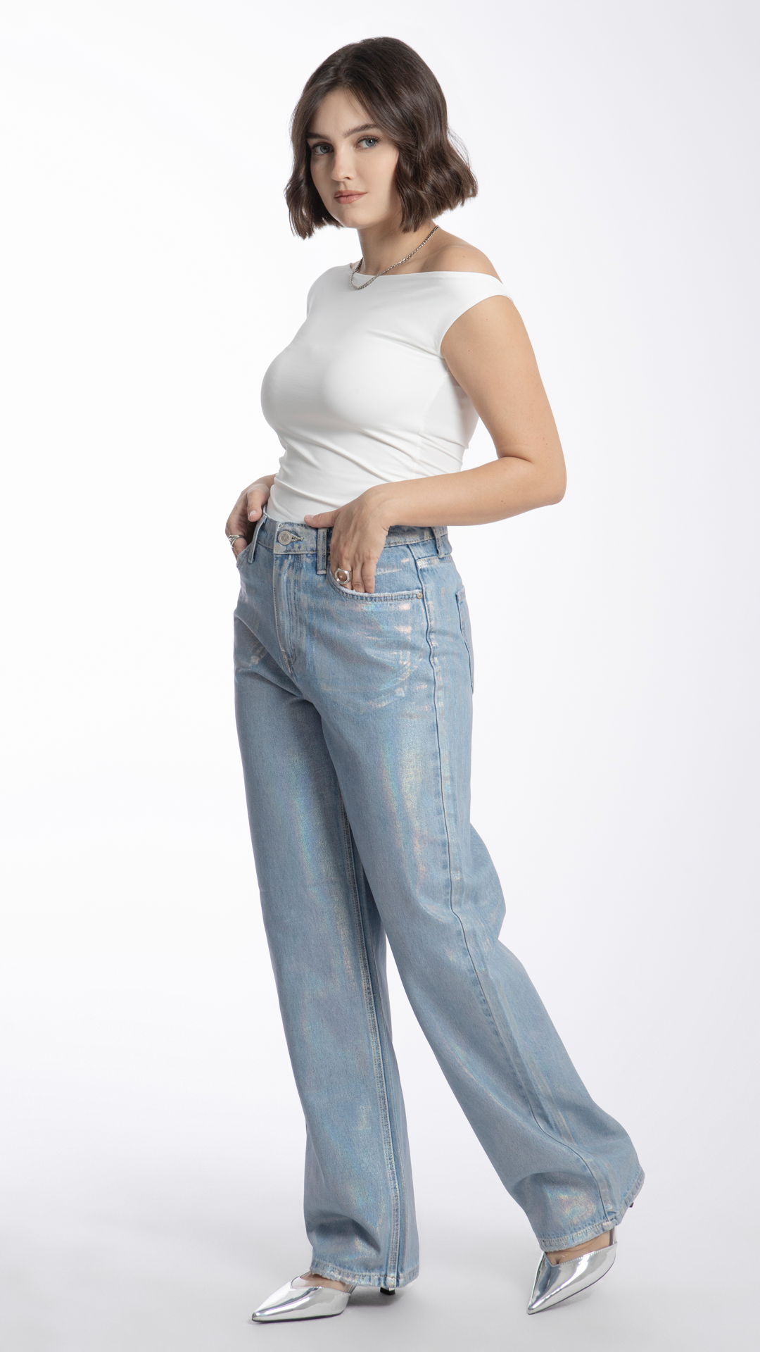 Pantalón Wide Leg Foil Para Mujer Balam BL6982