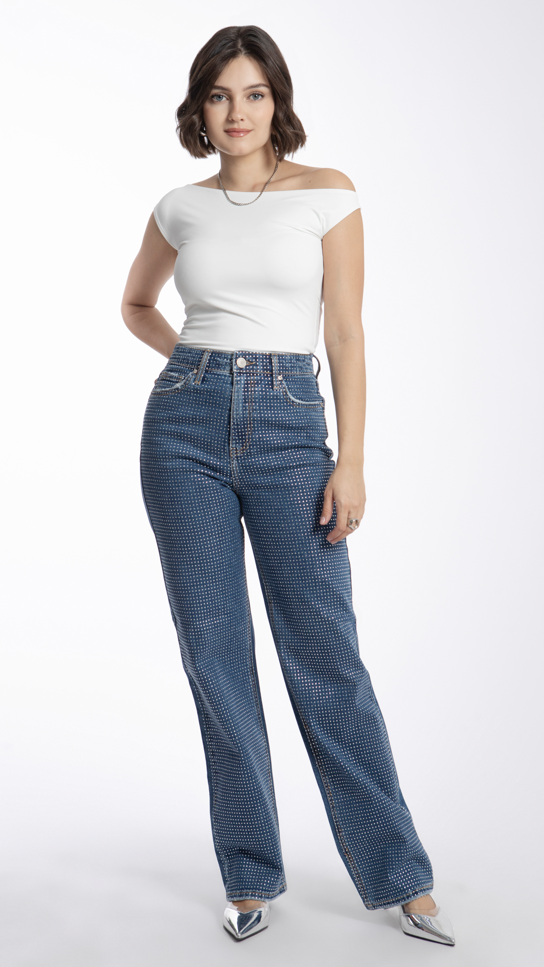 Pantalón Wide Leg Con Cristales Mujer Balam BL6984