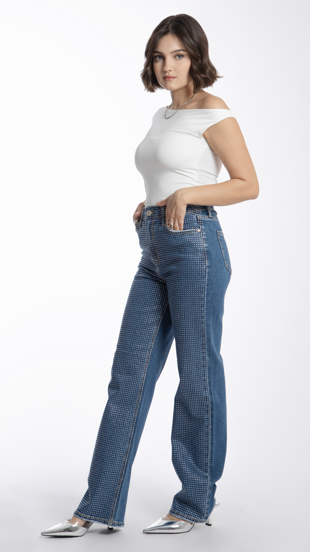 Pantalón Wide Leg Con Cristales Mujer Balam BL6984