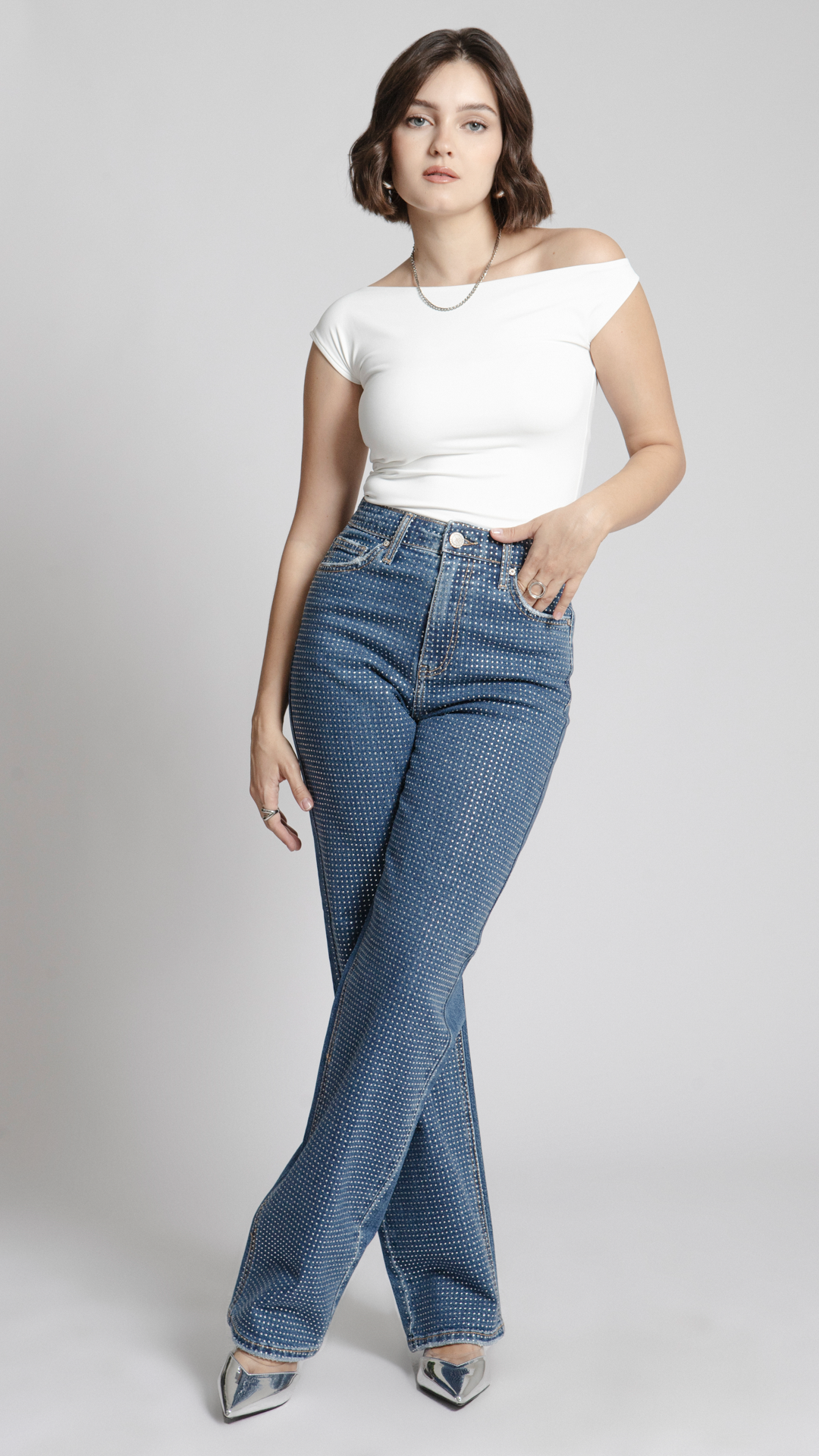 Pantalón Wide Leg Con Cristales Mujer Balam BL6984